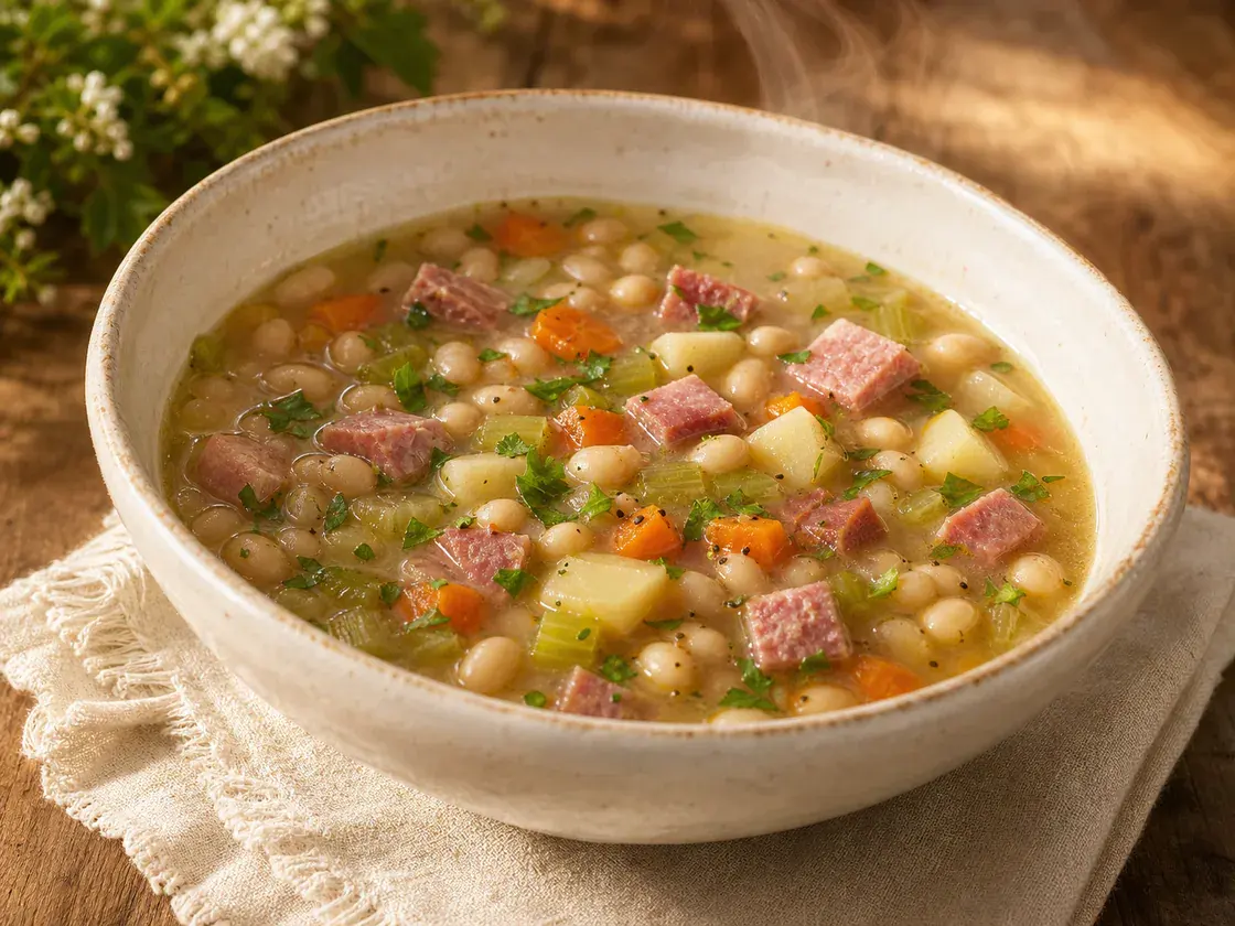U.S. Senate bean soup with smoked ham, potatoes, carrots, and parsley